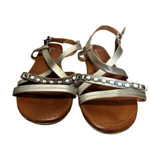 Lane Bryant gold beaded sandals size 7 gladiator strappy